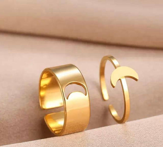 Crescent Moon Adjustable Gold Ring Set